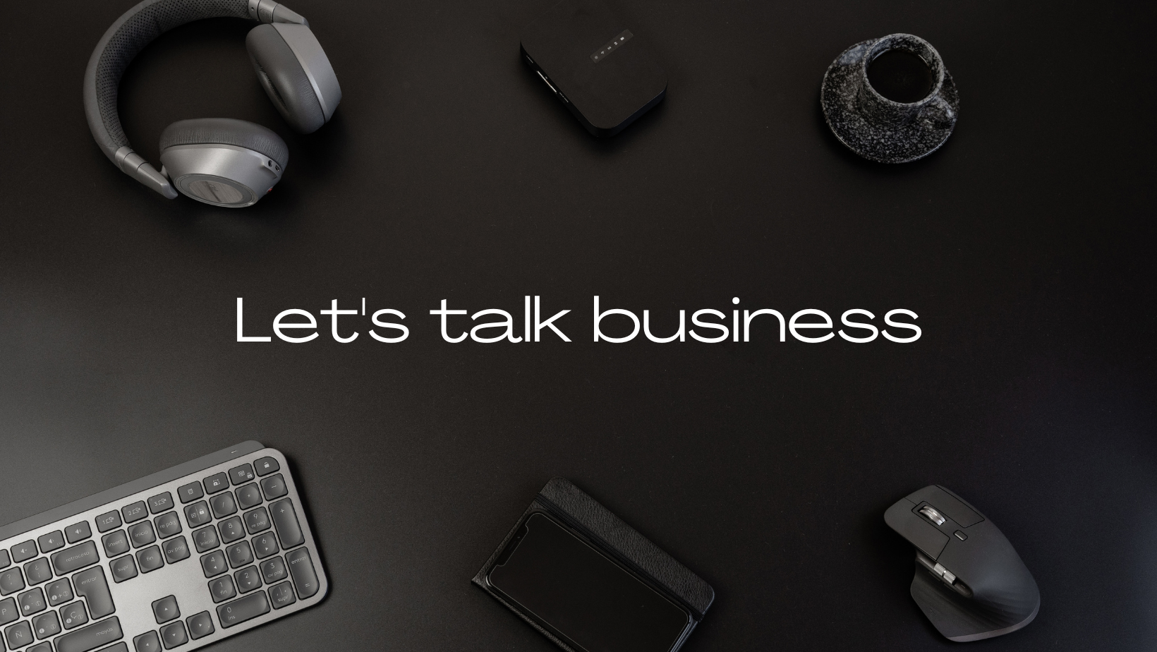 Black White Minimalist Modern Work Desk Flatlay Photo Business Quote Facebook Cover